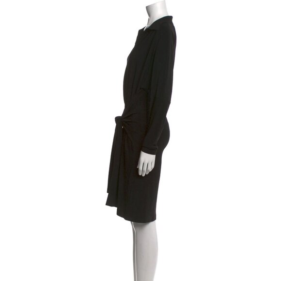 Norma Kamali Black Tie-Front V-Neck Knee-Length Dress - Picture 3 of 3
